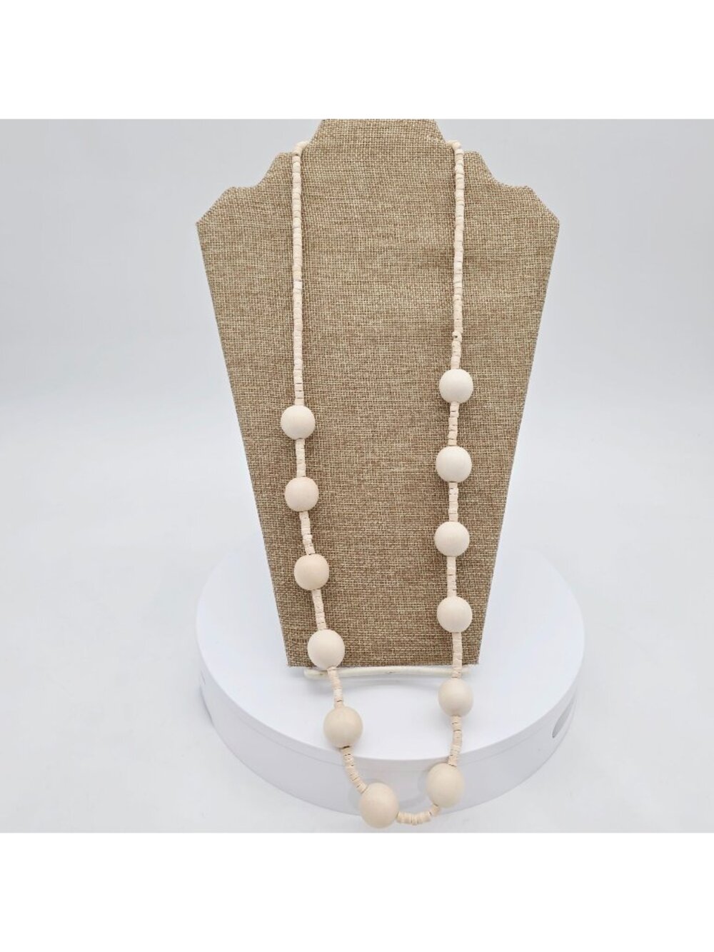 Ink + Alloy Beaded Necklace Large White Wooden Beads 32"